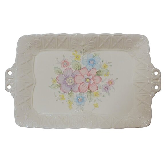 Vintage Floral Ceramic Cream-Coloured Tray - Picture 1 of 8